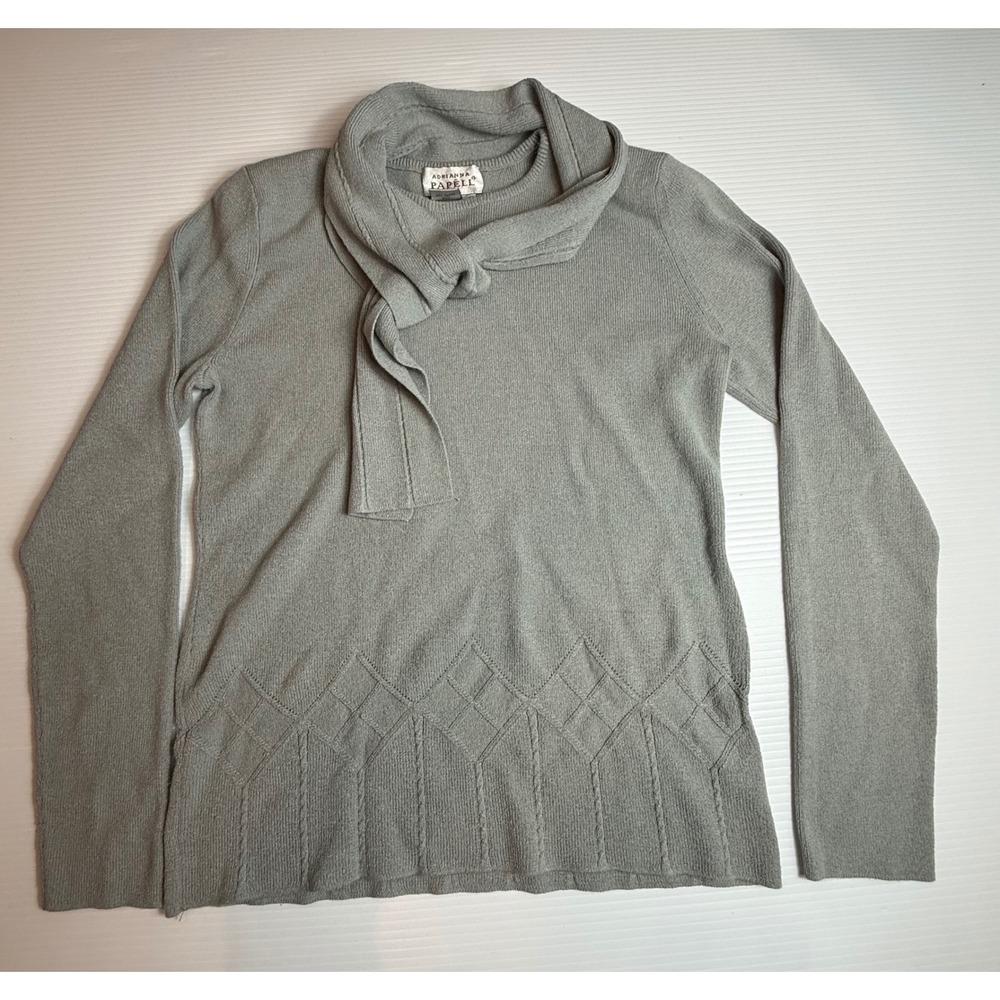 Adrianna Papell Women Light Grey Knit Cowl draped Neck Sweater Size S